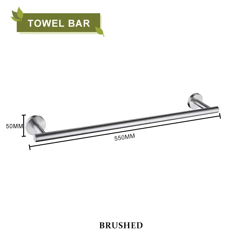 Brushed stainless steel towel bar 550mm length with sleek modern design in decorbites brushed gold bathroom set