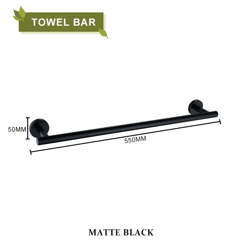 Matte black towel bar 550mm length with sleek modern design in decorbites brushed gold bathroom accessories set