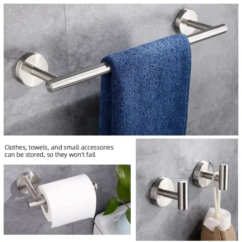 Brushed gold bathroom hardware set featuring a stainless steel double-sided wall-mounted towel rack with modern design