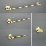 Brass-finished wall-mounted towel rack with circular plates and cylindrical rods in decorbites brushed gold bathroom pendant set