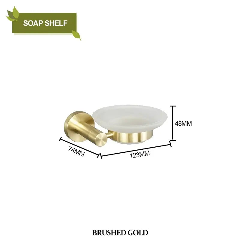 Brushed gold bathroom pendant set featuring a soap shelf with frosted glass bowl by decorbites brushed gold