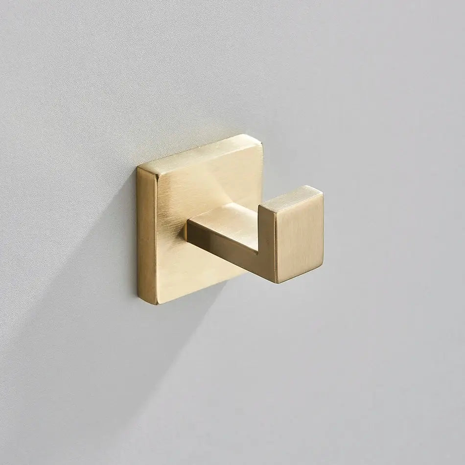 Brushed gold square wall hook with matte finish from decorbites brushed gold bathroom towel rack set with multi bar shelf