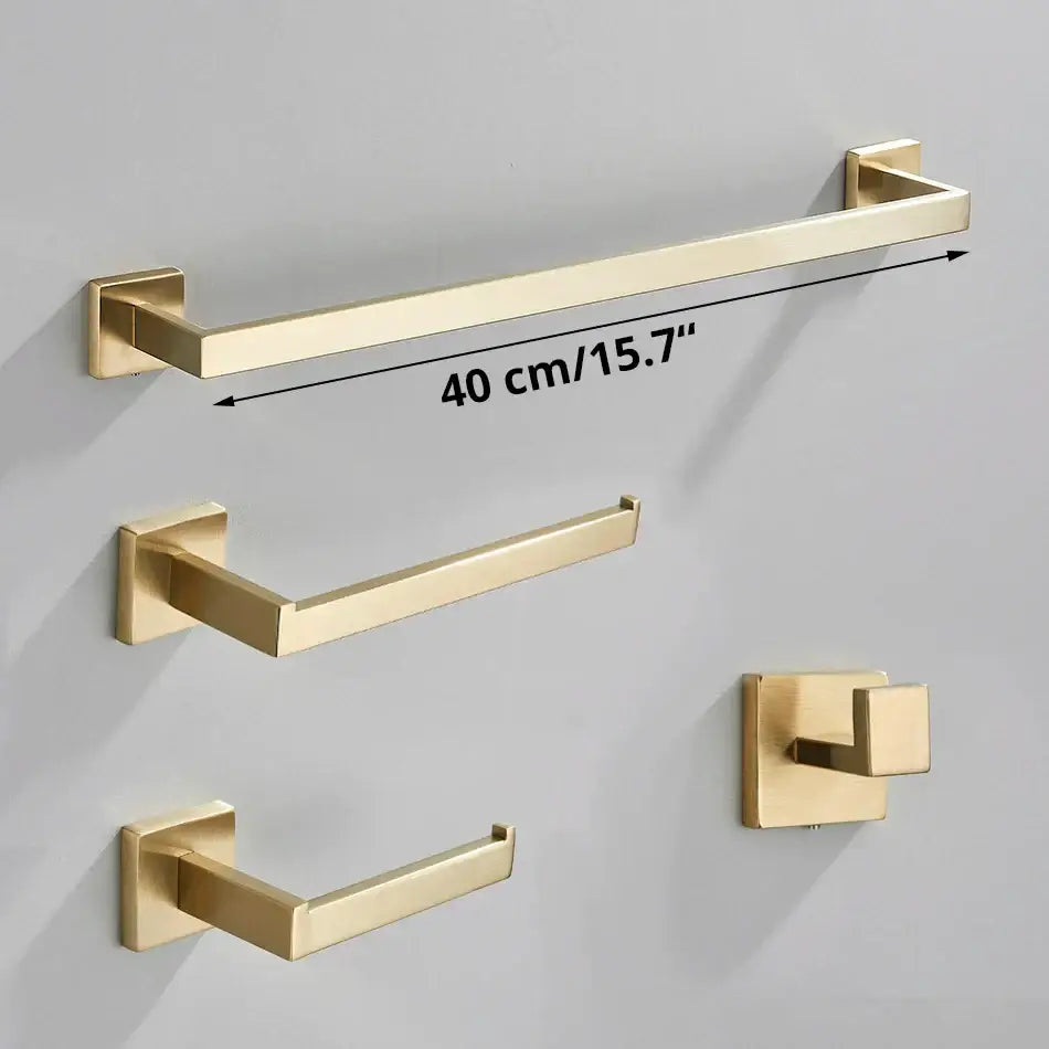 Brushed gold bathroom towel rack set with sleek rectangular design and multi bar shelf by decorbites brushed gold