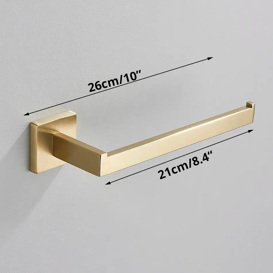 Brushed gold bathroom towel rack set with multi bar shelf and hooks featuring a sleek brushed metal finish