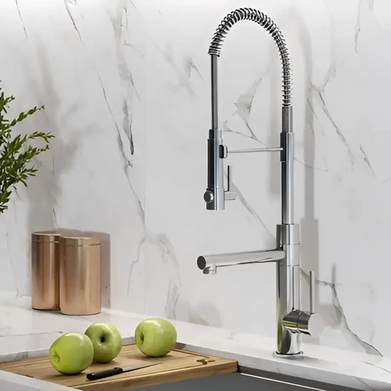 Brushed gold and black kitchen faucet with chrome finish flexible gooseneck and pull-down spray head decorbites brushed gold