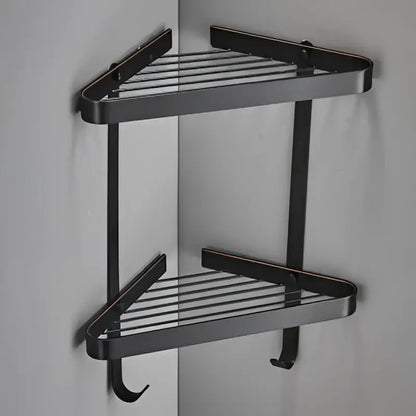 Brushed gold brass bathroom shower rack with two-tier metal corner shelf and hooks for corner storage decorbites brass bathroom