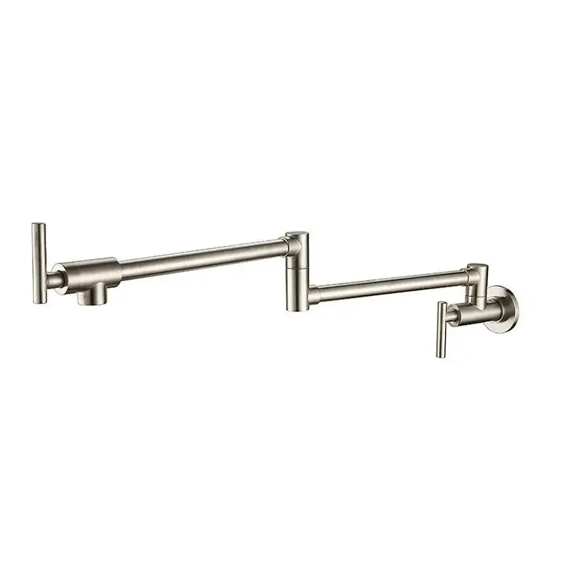Brushed gold foldable pot filler faucet with stainless steel adjustable filler faucet and separate hot and cold handles
