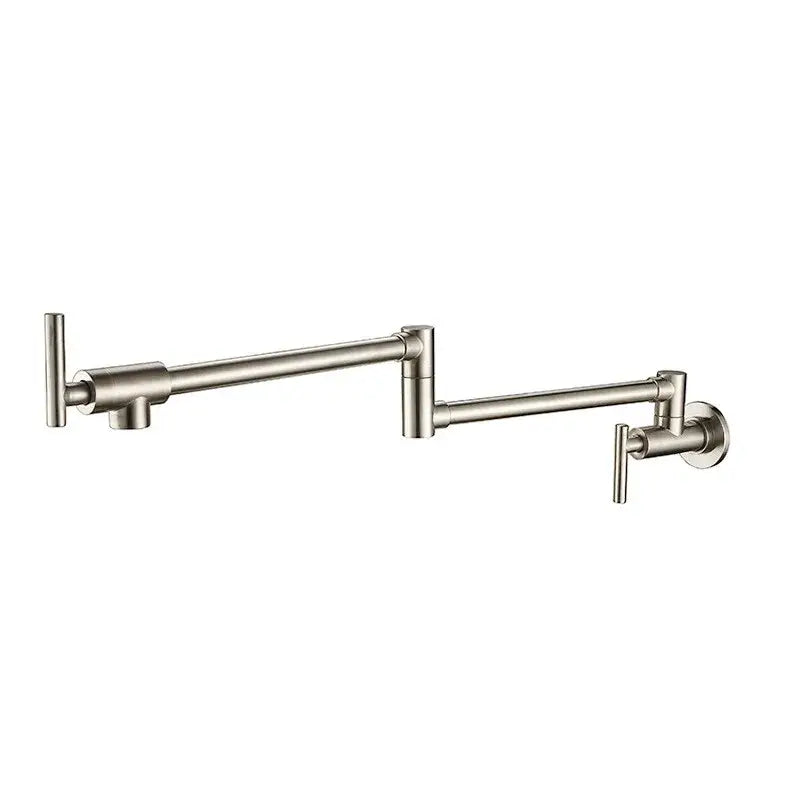 Brushed gold stainless steel foldable pot filler faucet with two handles for temperature control wall mount design
