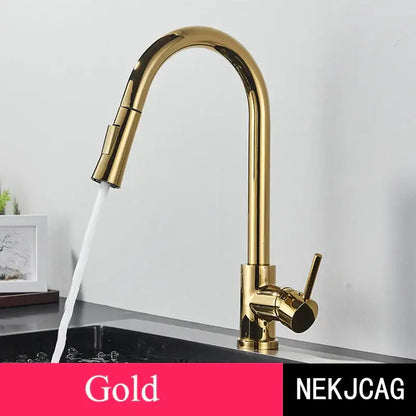 Brushed gold kitchen faucet with high arc pull down spray head from decorbites for modern kitchen design