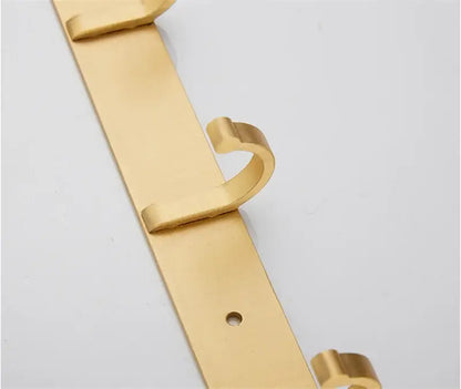 Brushed gold wall-mounted brass robe hooks with five sleek modern hooks for kitchen decorbites brushed gold rack