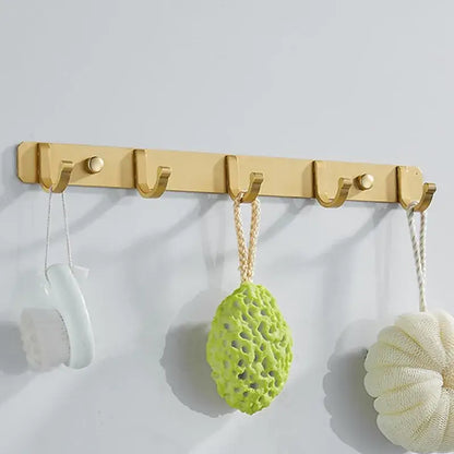 Brushed gold metal wall-mounted robe hooks rack with five hooks for kitchen or bathroom decorbites brushed gold