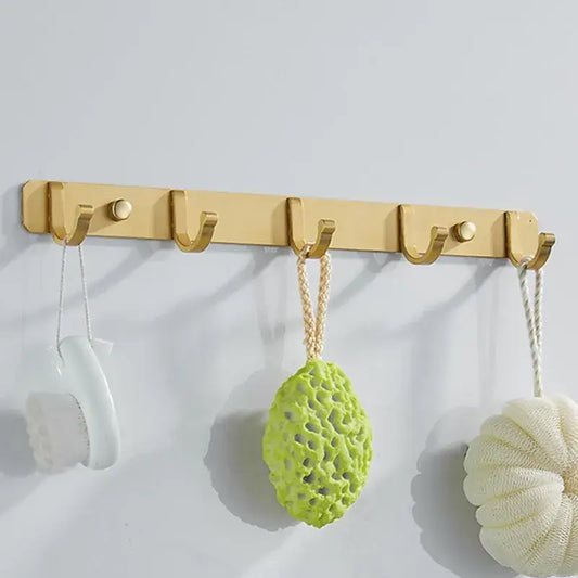 Brushed gold metal wall-mounted robe hooks rack with five hooks for kitchen or bathroom decorbites brushed gold