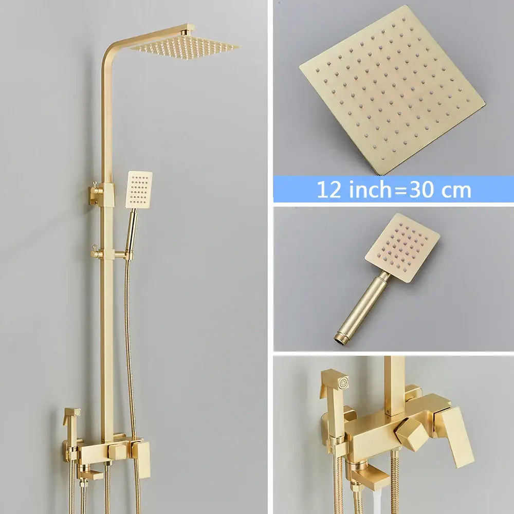 Gold finished square shower head with multiple spray nozzles from decorbites brushed gold shower set bathroom rainhead
