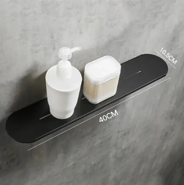 Black matte bathroom storage rack wall-mounted shelf 40cm long 10.5cm wide with mirror front for bathroom storage