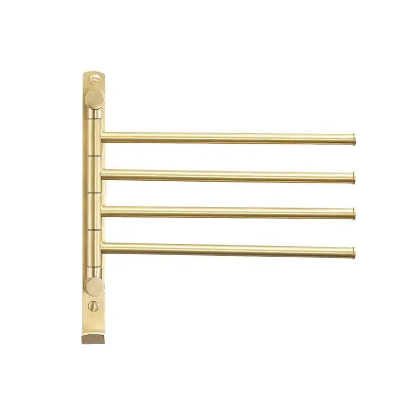 Brushed gold swivel towel hanger triple arm bathroom rack with sleek metallic finish and minimalist design by decorbites