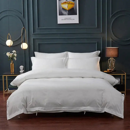 White satin-like bedspread with smooth luxurious texture and subtle sheen in decorbites brushed hotel style bedding sets