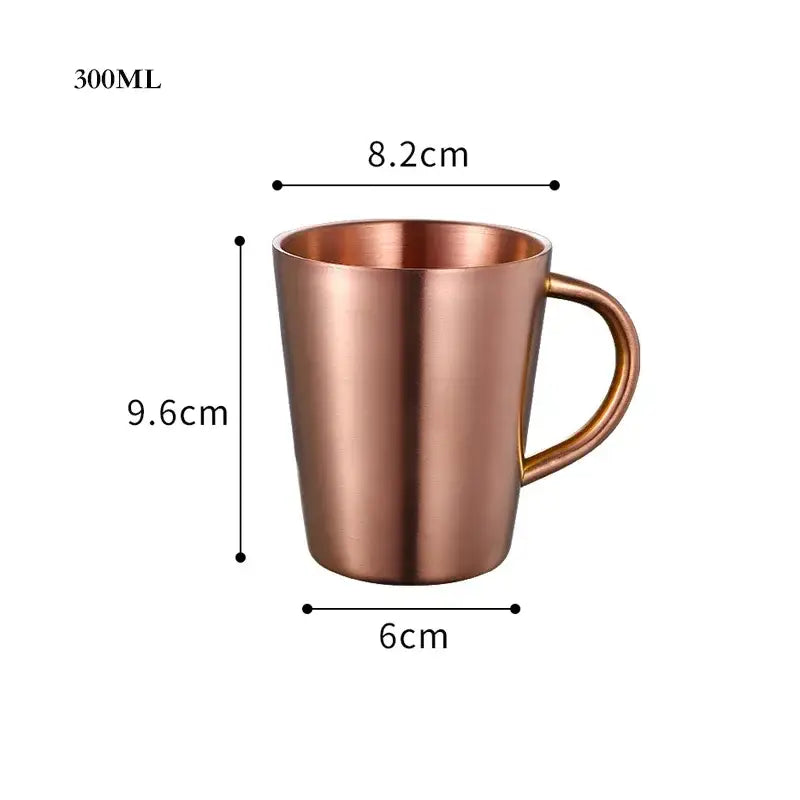 A sleek copper stainless steel thermal mug with minimalist design and integrated handle for kitchen drinkware