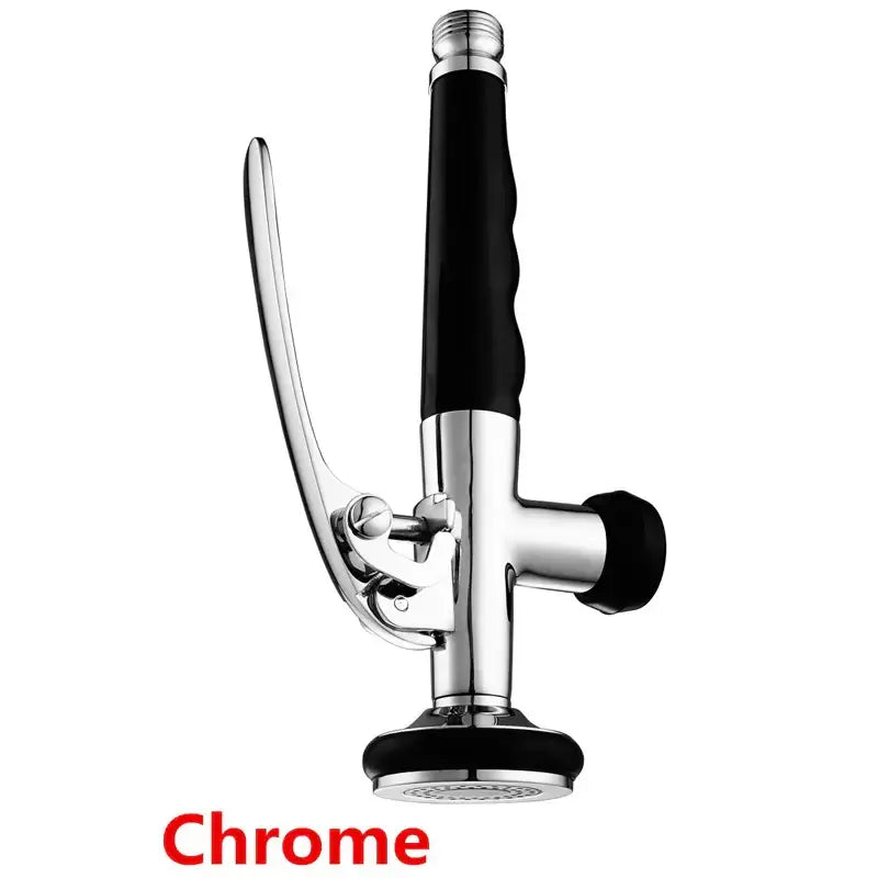 Brushed nickel and chrome kitchen sprayer head with chrome finish black rubber grip and adjustable spray settings decorbites brass kitchen