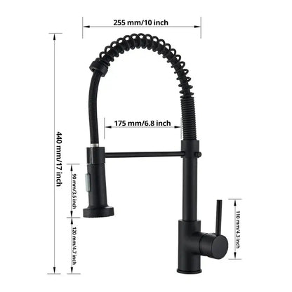 Black matte kitchen faucet with flexible coiled gooseneck and pull-down spray head for decorbites brushed nickel kitchen faucet