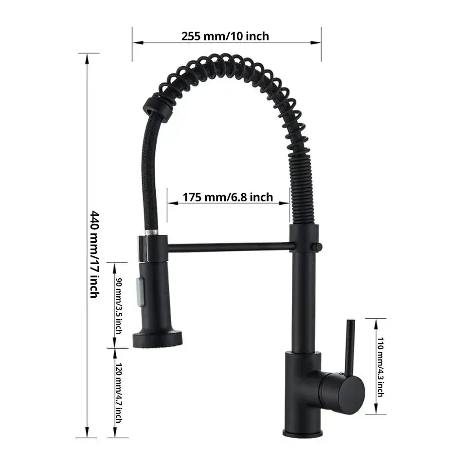 Black matte kitchen faucet with flexible coiled gooseneck and pull-down spray head for decorbites brushed nickel kitchen faucet