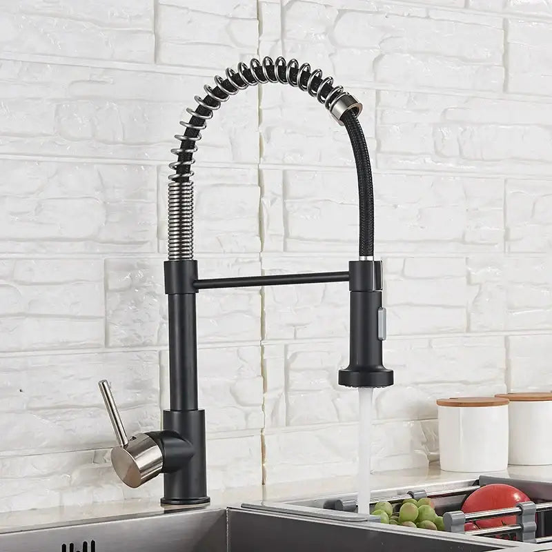 Brushed nickel kitchen faucet with flexible coiled spring neck and pull down sprayer by decorbites brushed nickel