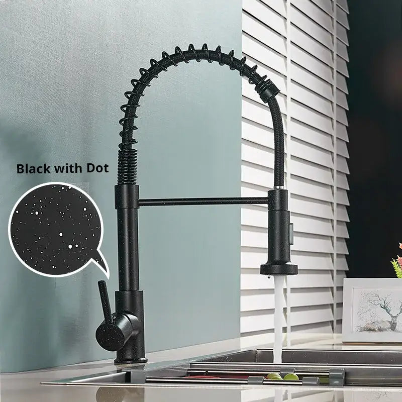 Brushed nickel kitchen faucet with black speckled coiled spring and pull down sprayer decorbites brushed nickel