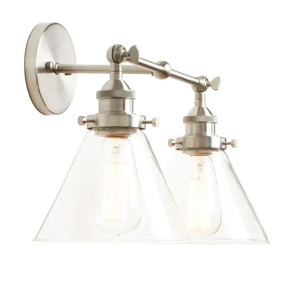 Stylish brushed nickel funnel glass metal wall lamp with two adjustable arms for bedroom sconce decorbites funnel glass lighting