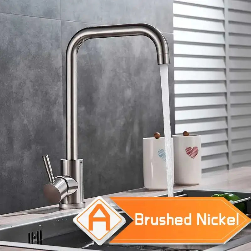 Modern brushed nickel kitchen faucet with curved swivel spout and single lever handle decorbites brushed nickel