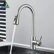 Brushed nickel kitchen faucet with flexible pull down sprayer and sleek curved stainless steel spout decorbites brushed nickel