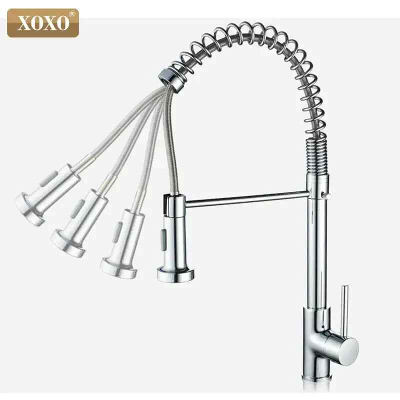 Brushed nickel kitchen faucet by xoxo with pull down coiled gooseneck spout and multiple spray heads for decorbites brushed nickel