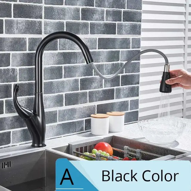 Brushed nickel kitchen faucet with pull down sprayer and sleek black matte curved spout by decorbites brushed nickel