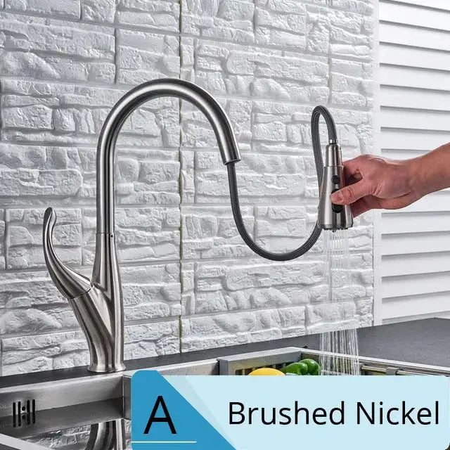 Brushed nickel kitchen faucet with pull down sprayer and sleek curved spout by decorbites brushed nickel