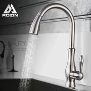 Brushed nickel kitchen faucet with pull-down spray head and sleek arched spout by decorbites brushed nickel