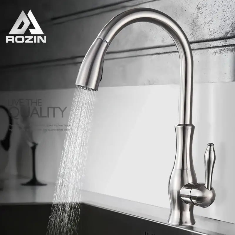 Brushed nickel kitchen faucet with pull-down spray head and sleek arched spout by decorbites brushed nickel