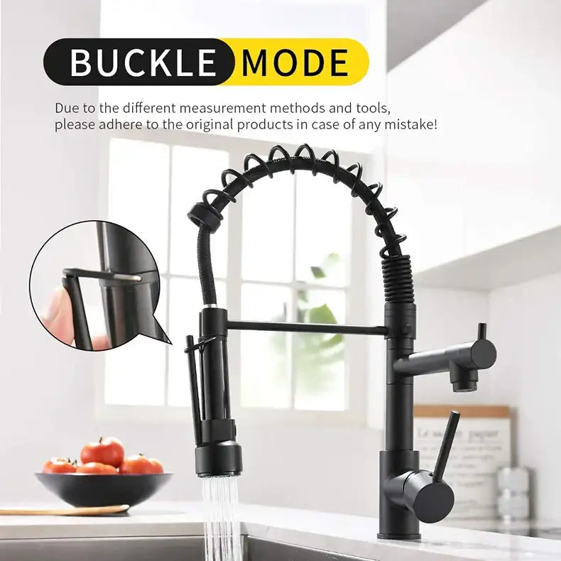 Black matte kitchen faucet with coiled flexible spout and pull-down spray head for decorbites brushed nickel kitchen faucet