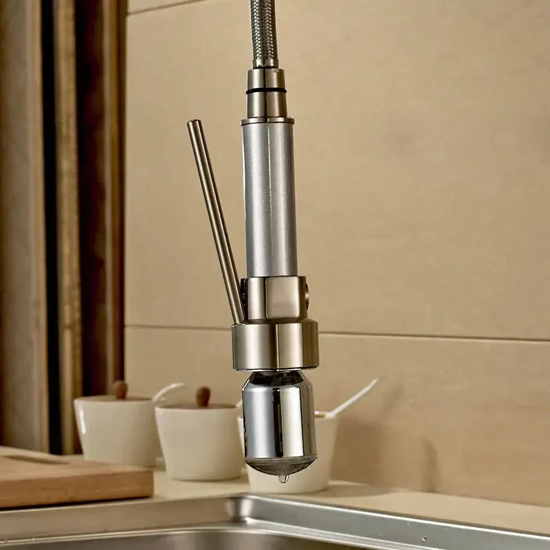 Brushed nickel led color changing kitchen faucet spray head with stainless steel pull-down spray head and flexible braided hose