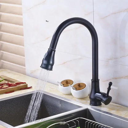 Black matte kitchen faucet with curved spout and pull down spray head for decorbites brushed nickel pull use