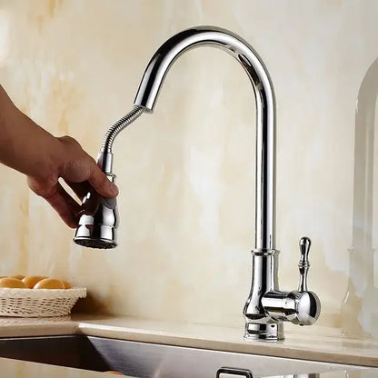 Brushed nickel pull out kitchen faucet with stainless steel curved spout and flexible chrome pull-down spray head decorbites brushed nickel