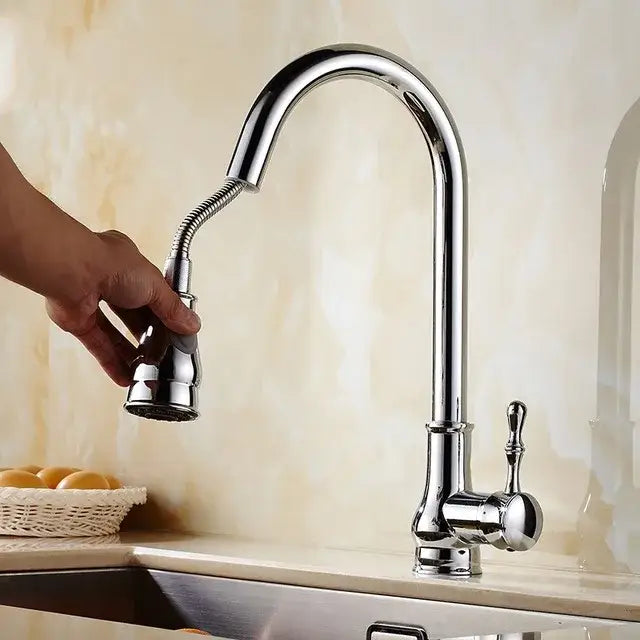 Brushed nickel pull out kitchen faucet with stainless steel curved spout and flexible chrome pull-down spray head decorbites brushed nickel