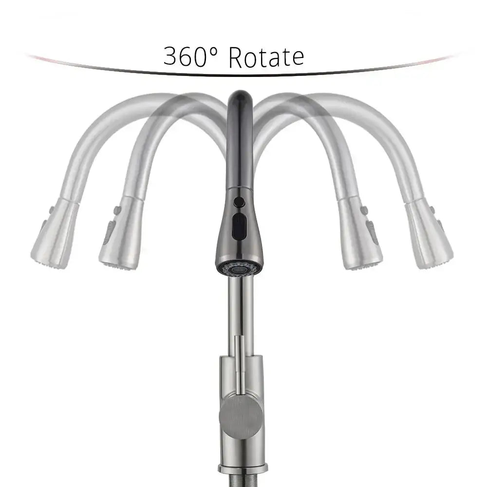 Brushed nickel kitchen faucet with arched spray head and 360-degree rotating pull-down spray by decorbites brushed nickel