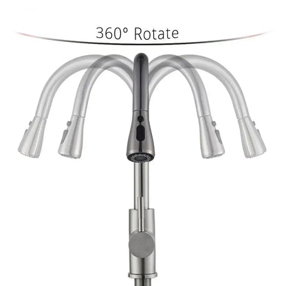 Brushed nickel kitchen faucet with arched spray head and 360-degree rotating pull-down spray by decorbites brushed nickel