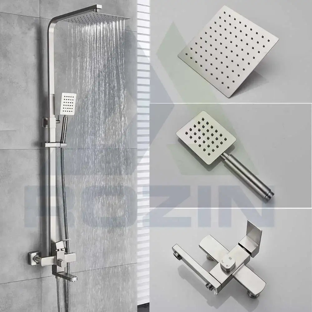 Stainless steel brushed nickel rain shower head with sleek design and multiple spray settings for decorbites brushed nickel system