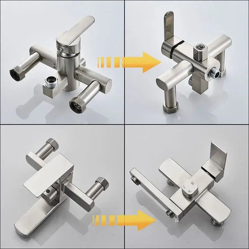 Modern brushed nickel rain shower system faucet with dual handles in brushed nickel for bathroom decorbites collection