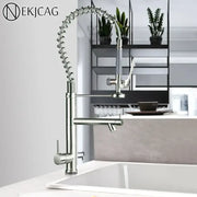 Brushed nickel spring kitchen faucet with pull down spray head and coiled flexible stainless steel spout decorbites brushed nickel