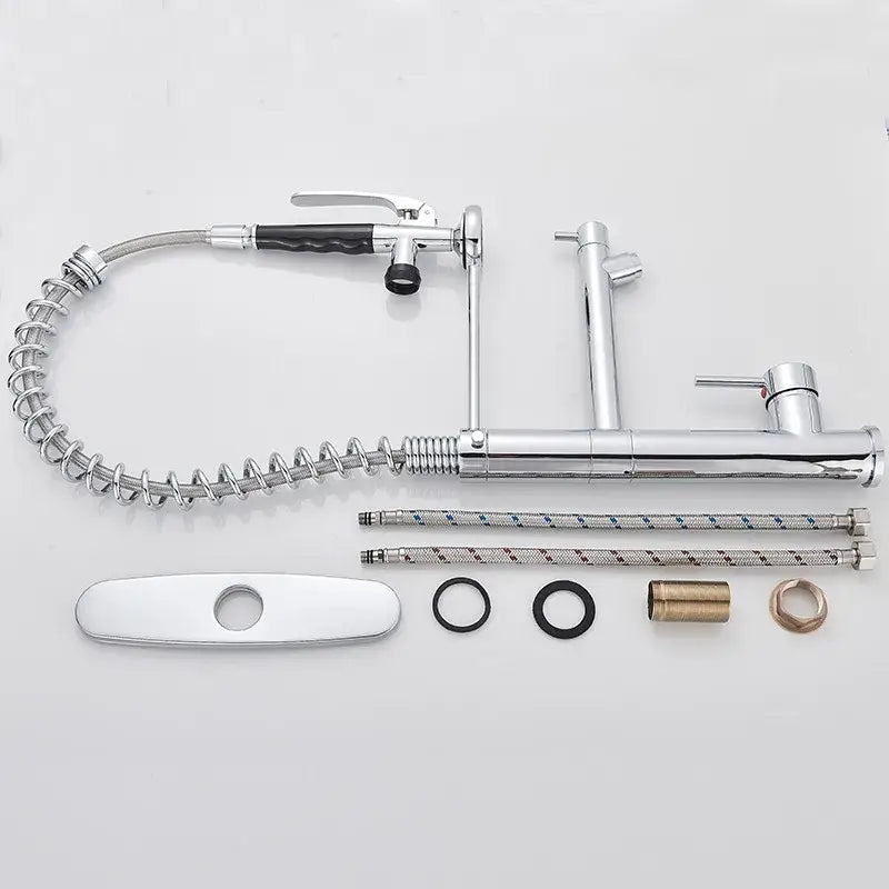 Brushed nickel spring kitchen faucet with chrome finish pull-down spray head and flexible coiled hose by decorbites