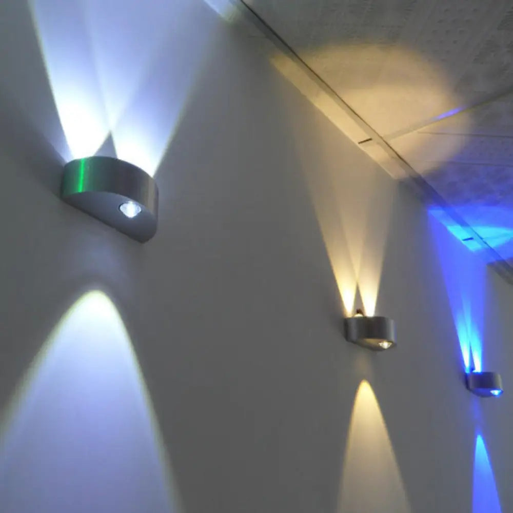 DecorBites™ Brushed Silver LED Flush Mount Wall Light - Modern Metallic Semicircle Sconce with Blue/Red/Green Light