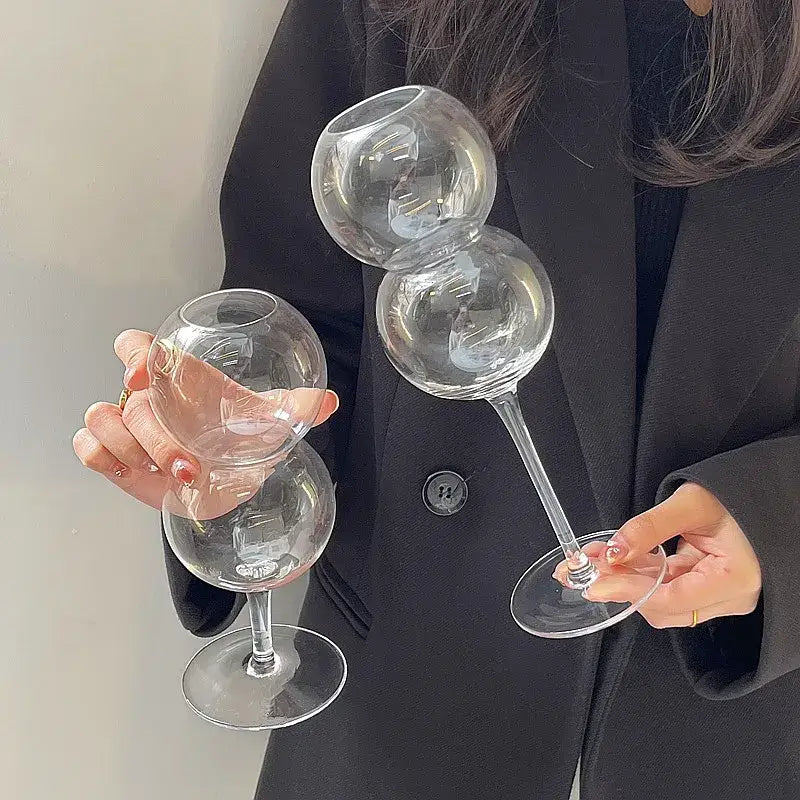 Clear glass decorbites bubble ball glasses with long stems and spherical bowls stackable for dining room use