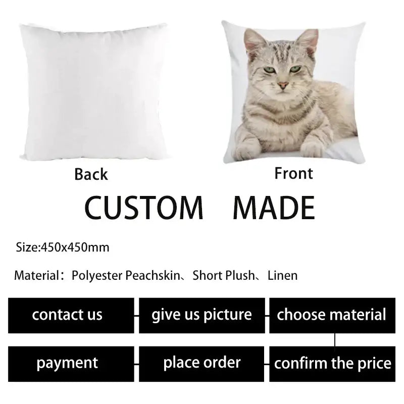 A soft white square cushion cover featuring a realistic gray and white tabby cat for decorbites bubble black cats pillow