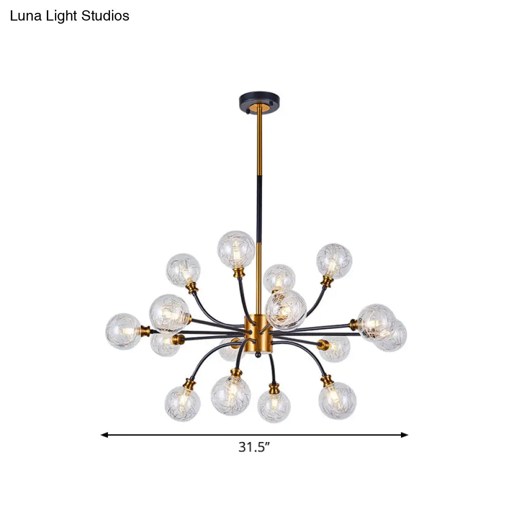 DecorBites™ Bubble Suspended Lighting: Contemporary Glass Chandelier with 12/16-Lights and Elegant Curvy Arm in Black and Gold