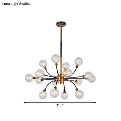 DecorBites™ Bubble Suspended Lighting: Contemporary Glass Chandelier with 12/16-Lights and Elegant Curvy Arm in Black and Gold